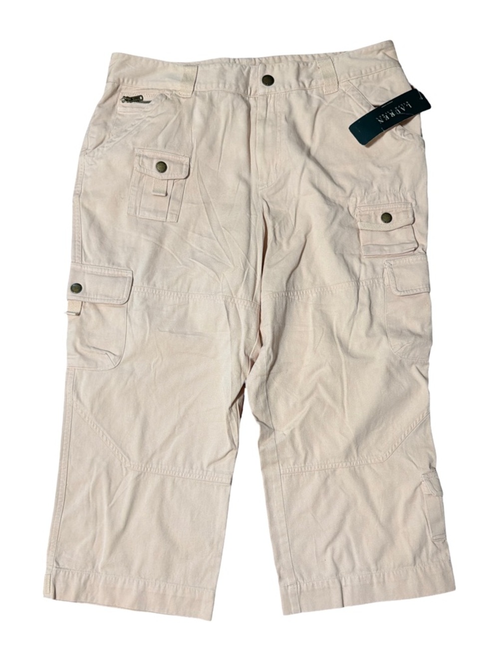 Ralph Lauren Women Light Peach Cotton Rayon Cargo Capris